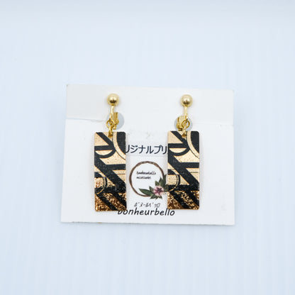 スクエアジオメトリック・ロングプレート ピアス/イヤリング