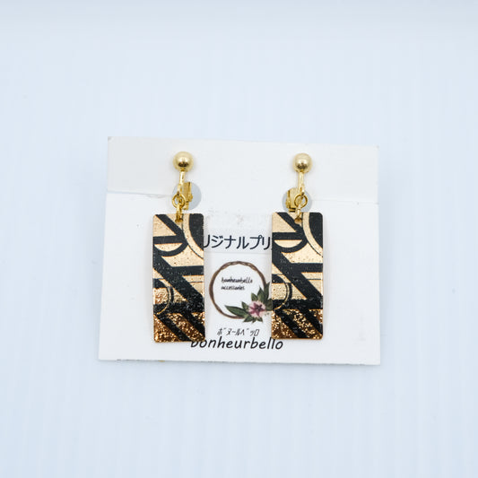 スクエアジオメトリック・ロングプレート ピアス/イヤリング