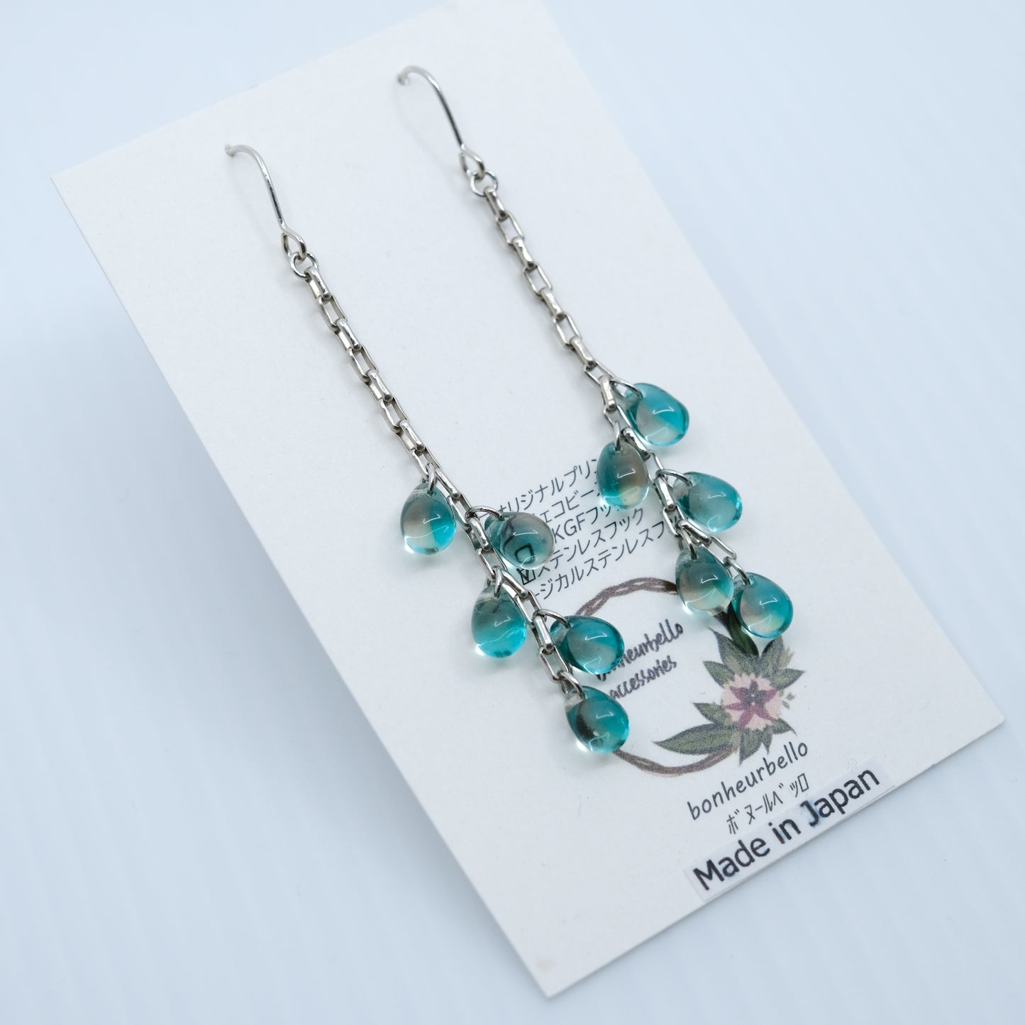チェコガラス ドロップチェーン ロングピアス / イヤリング｜シルバー