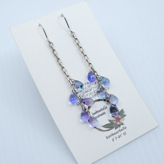 チェコガラス ドロップチェーン ロングピアス / イヤリング｜シルバー