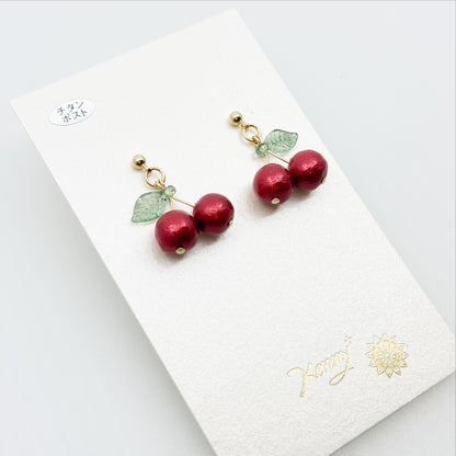 コットンパールチェリー ピアス/イヤリング